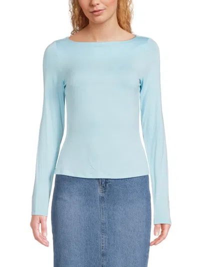 Lea & Viola Women's Boatneck Top In Baby Blue