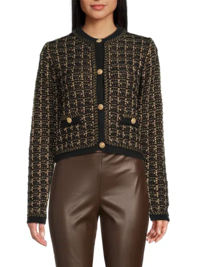 Lea & Viola Women's Boucle Crewneck Cardigan In Black