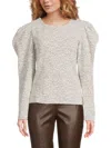 Lea & Viola Women's Boucle Puff Sleeve Tweed Top In Grey