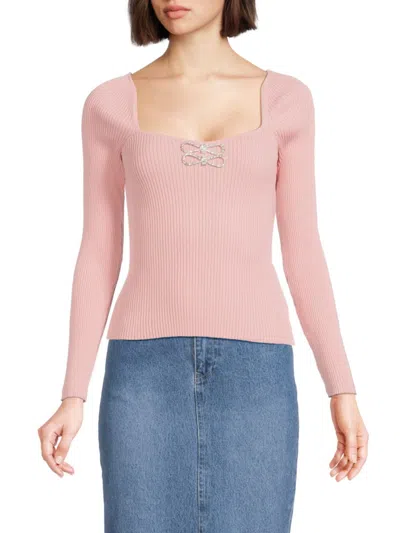 Lea & Viola Women's Bow Embellished Ribbed Top In Light Pink