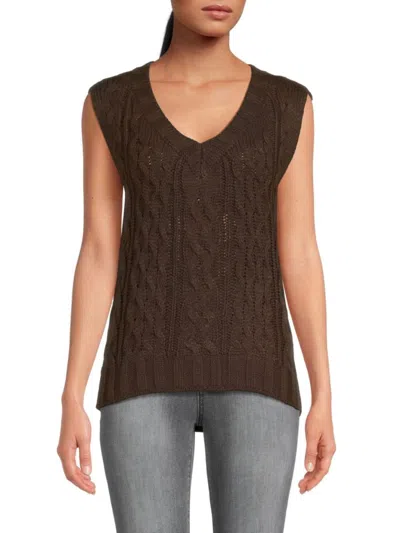 Lea & Viola Women's Cable Knit Sweater Vest In Brown