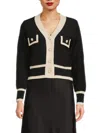 Lea & Viola Women's Contrast-trim Pearl Button Cardigan In Black