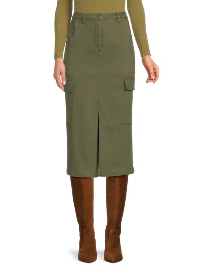Lea & Viola Women's Denim Cargo Midi Skirt In Olive