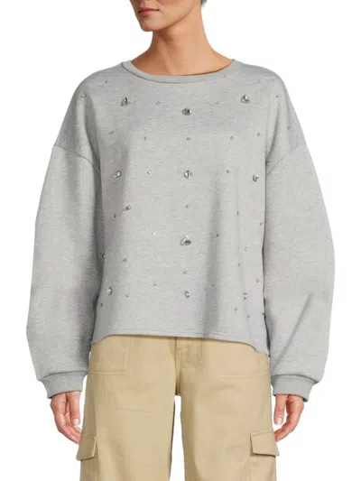 Lea & Viola Women's Embellished Drop Shoulder Sweatshirt In Grey