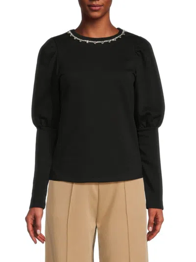 Lea & Viola Women's Embellished Neck Top In Black
