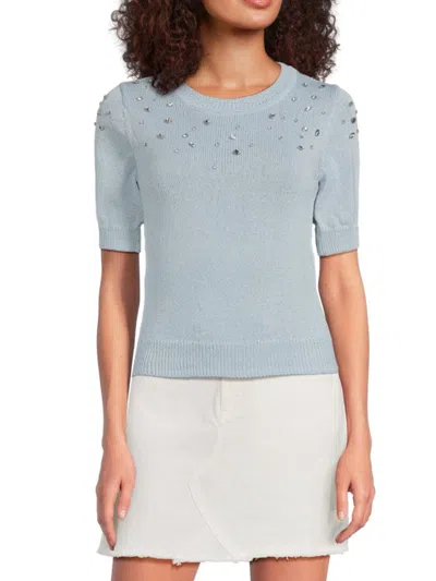 Lea & Viola Women's Embellished Short-sleeve Sweater In Light Blue