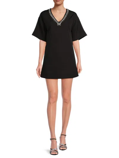 Lea & Viola Women's Embellished V Neck Mini Dress In Black