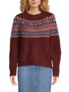 Lea & Viola Women's Fair Isle Crewneck Sweater In Burgundy