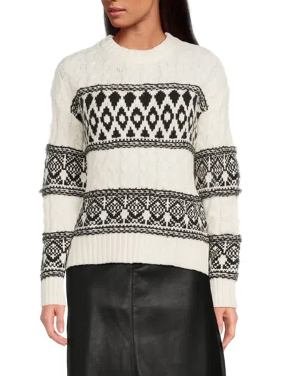 Lea & Viola Women's Fairisle Cable Knit Sweater In Ivory Black