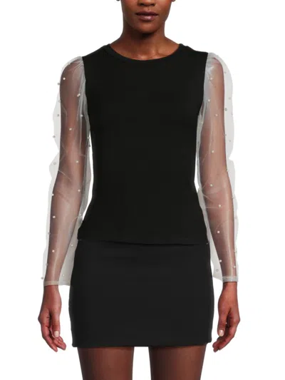 Lea & Viola Women's Faux Pearl Embellished Top In Black