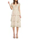 Lea & Viola Women's Floral Layered Flutter Sleeve Midi-dress In White
