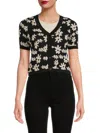 LEA & VIOLA WOMEN'S FLORAL TEXTURED CROPPED CARDIGAN