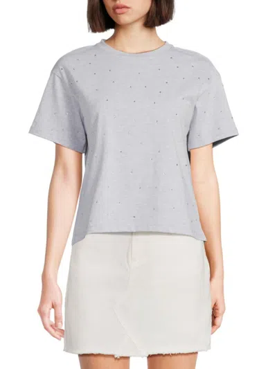 Lea & Viola Women's Heathered Rhinestone Tee In Grey