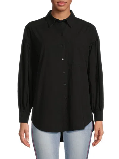 Lea & Viola Women's High Low Button Down Shirt In Black
