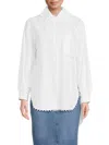 Lea & Viola Women's High-low Pearl Studded Button Down Shirt In White
