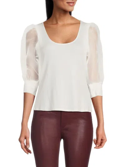 Lea & Viola Women's Knit Puff Sleeve Top In White