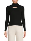 Lea & Viola Women's Long Sleeve Cut-out Mockneck Top In Black