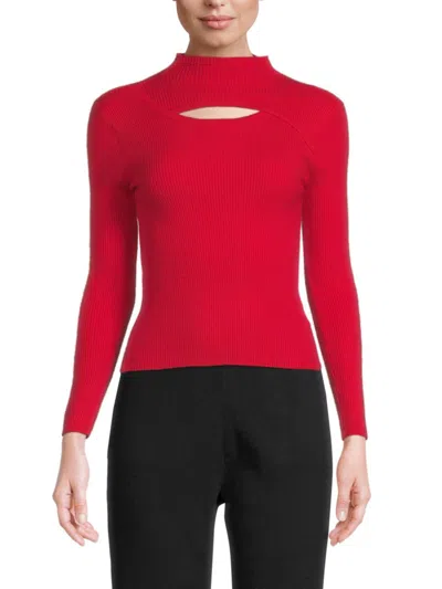 Lea & Viola Women's Long Sleeve Cut-out Mockneck Top In Red