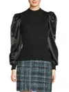 Lea & Viola Women's Mixed Media Puff Sleeve Top In Black