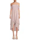 Lea & Viola Women's Off-shoulder Smocked Floral Midi-dress In Pink