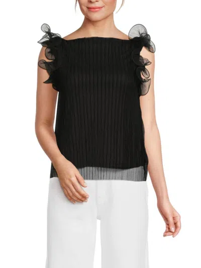 Lea & Viola Women's Plissé Ruffle-sleeve Tank Top
