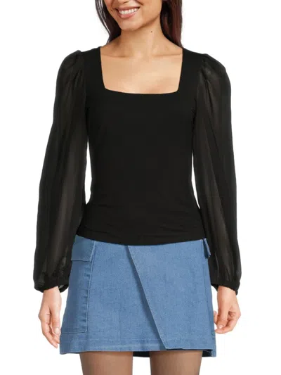 Lea & Viola Women's Sheer Sleeve Top In Black