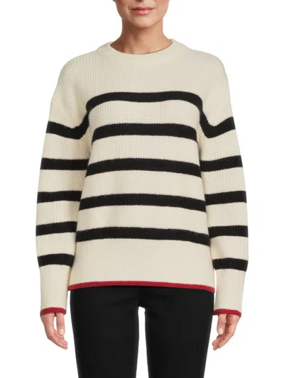 Lea & Viola Women's Slouchy Striped Sweater In Black Ivory