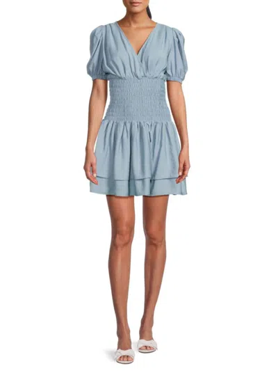 Lea & Viola Women's Smock Tiered Mini Dress In Blue