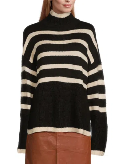 Lea & Viola Women's Striped Longline Sweater In Black White