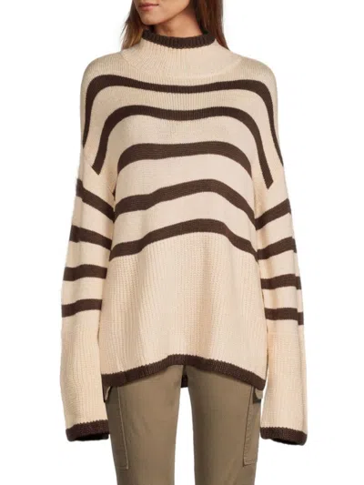 Lea & Viola Women's Striped Longline Sweater In Brown Ivory