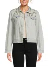 Lea & Viola Women's Studded Jean Jacket In Light Wash Blue
