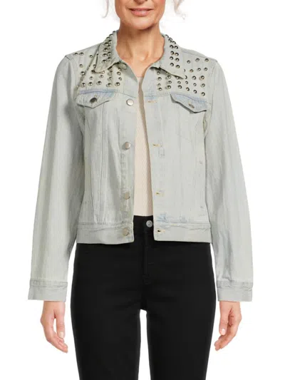Lea & Viola Women's Studded Jean Jacket In Light Wash Blue