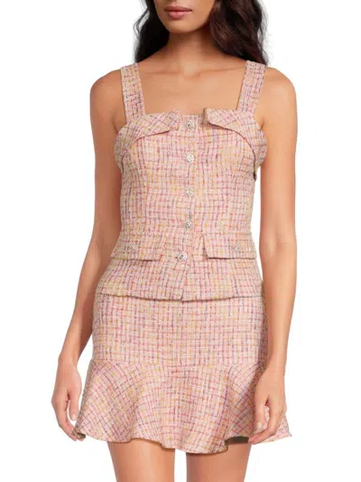 Lea & Viola Women's Textured Tweed Button-front Tank Top