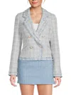 Lea & Viola Women's Tweed Double Breasted Short Length Blazer In Blue