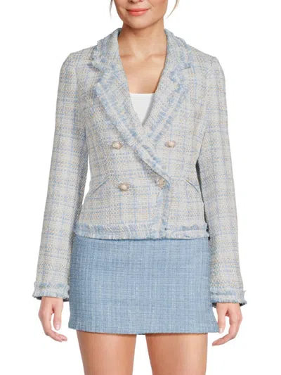 Lea & Viola Women's Tweed Double Breasted Short Length Blazer In Blue