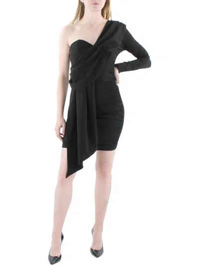 Lea & Viola Womens Ruched One Shoulder Cocktail And Party Dress In Black