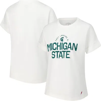League Collegiate Wear White Michigan State Spartans Slub Rolled Cuff T-shirt