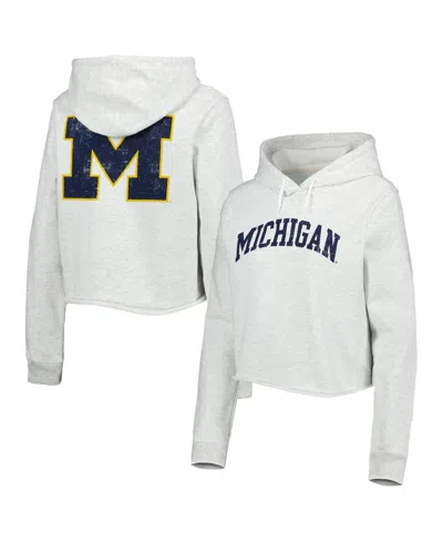 League Collegiate Wear Women's  Ash Michigan Wolverines 2-hit 1636 Cropped Pullover Hoodie