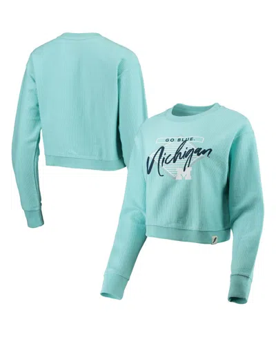 LEAGUE COLLEGIATE WEAR WOMEN'S LEAGUE COLLEGIATE WEAR LIGHT BLUE MICHIGAN WOLVERINES CORDED TIMBER CROP PULLOVER SWEATSHIRT