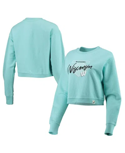 LEAGUE COLLEGIATE WEAR WOMEN'S LEAGUE COLLEGIATE WEAR LIGHT BLUE WISCONSIN BADGERS CORDED TIMBER CROP PULLOVER SWEATSHIRT