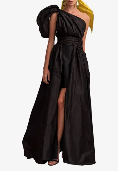 Leal Daccarett Isla Negra One-shoulder Gown In Black
