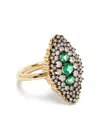 Leandra 18k Yellow Gold Maxi Lanzadera Diamond And Emerald Ring In 金色