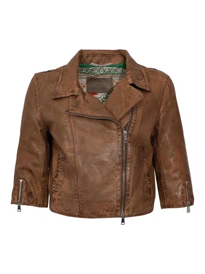 Leather Authority Kiki Hand Crop Biker Jacket In Brown