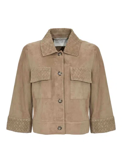 Leather Authority Karis Weaved Suede Jacket Vanilla In Brown