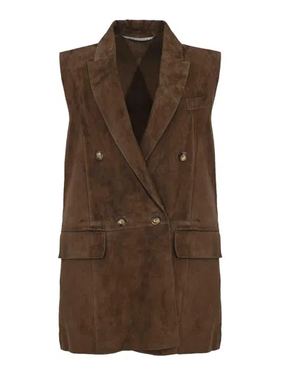 Leather Authority Pecan Suede Lanai Vest In Burgundy