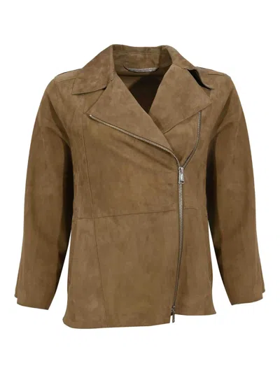 Leather Authority Gaia Jacket In Sage Suede In Burgundy
