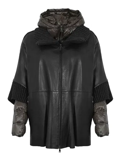 Leather Authority Lavinia Leather And Nylon Jacket In Gray