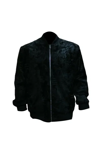 Pre-owned Leather Estate Men's Black Bomber Style Real Fur Jacket
