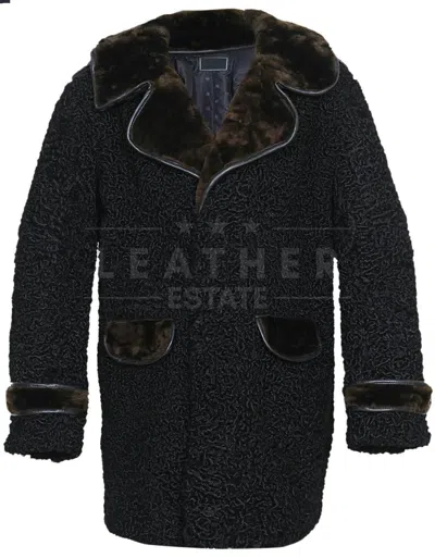 Pre-owned Leather Estate Mens Black Real Persian Lamb Fur Astrakhan Karakul Long Coat