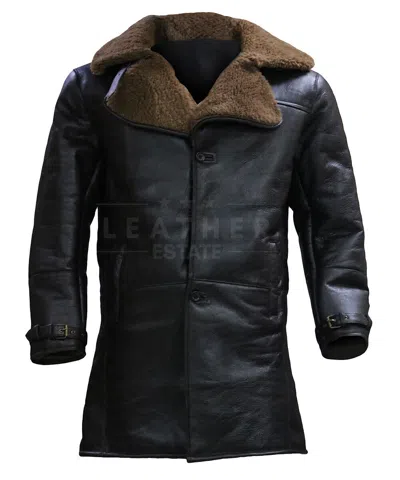 Pre-owned Leather Estate Real Sheep Shearling Aviator Black Long Leather Coat | All Sizes